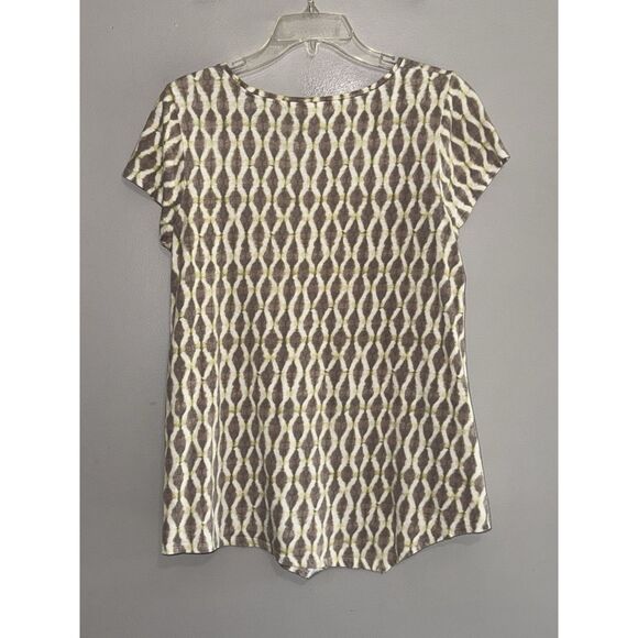 Pure J Jill Linen Blend Top Ikat Geometric Layering Short Sleeve Neutral Small - Picture 6 of 13